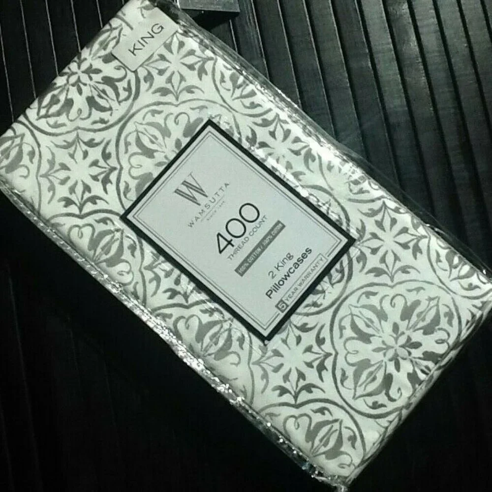 new GRAY BATIK MEDALLION Wamsutta 400 TC 100% Cotton Sateen KING Pillowcases